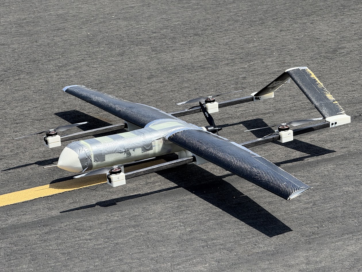 Close-up of the VTOL aircraft on the runway
